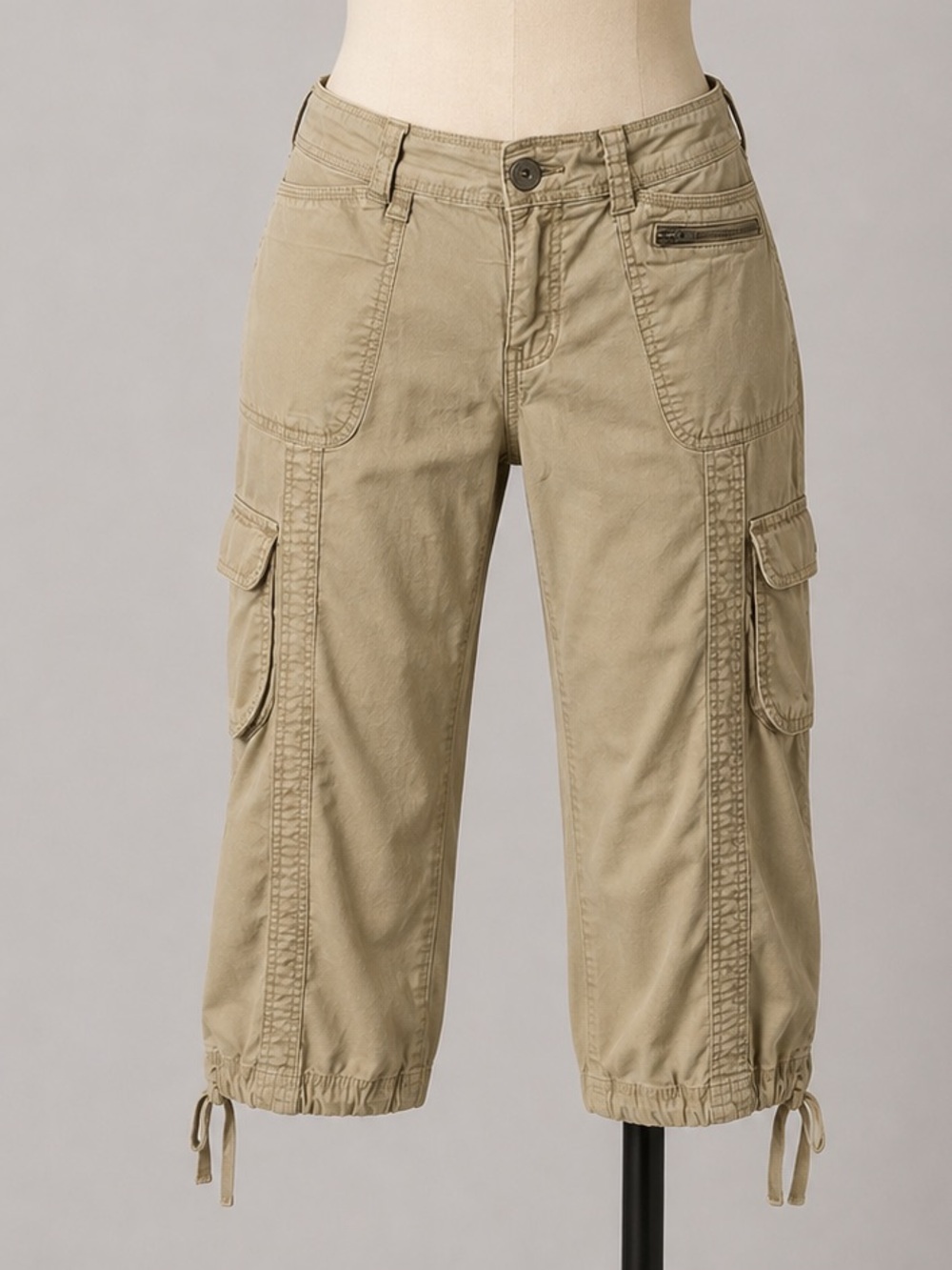 Vintage Faded Glory Cargo Capri Pants Size 10 Womens Khaki 90s Y2K Style